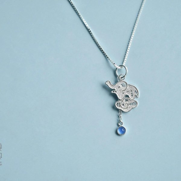 Fine Silver Pendant Necklace - Auspicious Elephant - Image 2