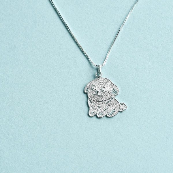 Pure Silver Pendant - Chinese Zodiac Dog - The Dog Little White - Imagen 2
