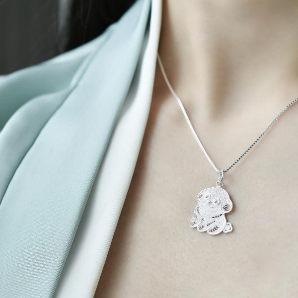 Pure Silver Pendant - Chinese Zodiac Dog - The Dog Little White - Imagen 4