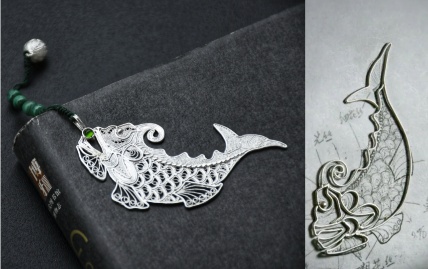 A bookmark whose design is inspired by Makara fish in Buddhism