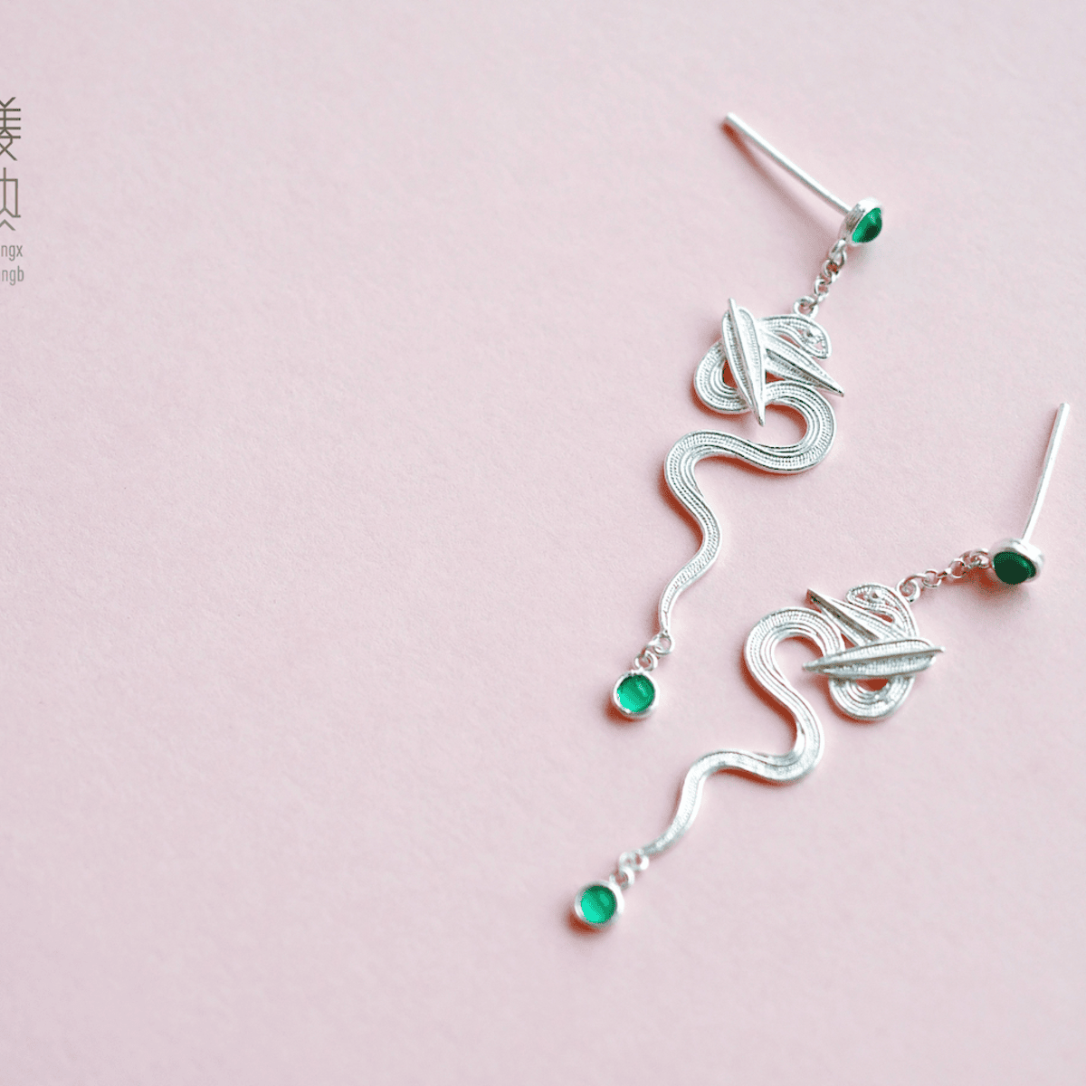 Pure Silver Earrings - Bamboo Leaf Green