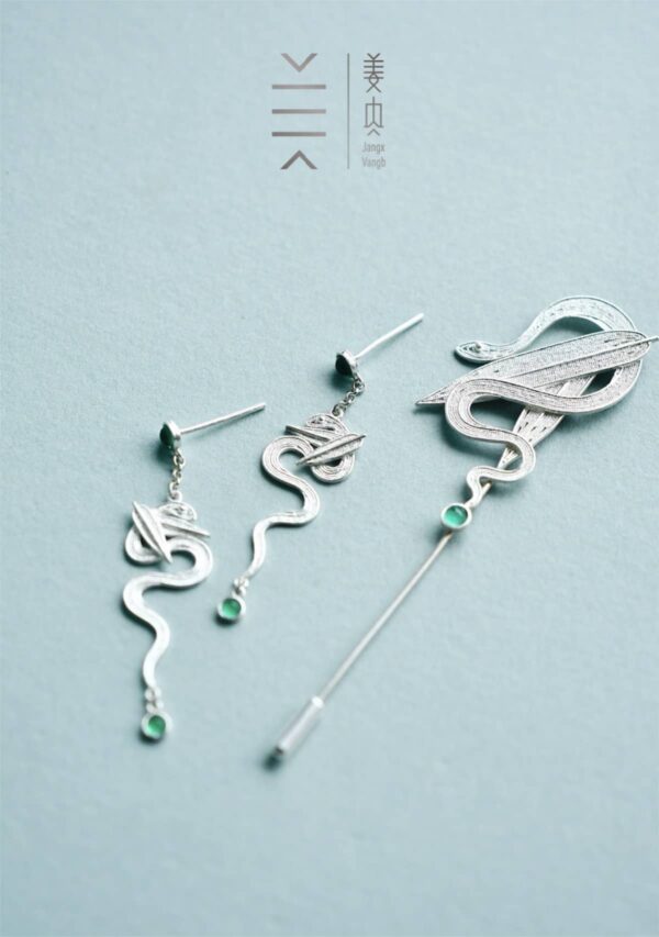 Pure Silver Earrings - Bamboo Leaf Green - Image 6