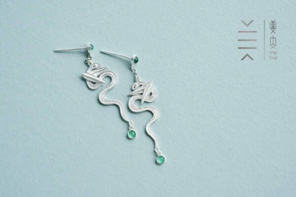 Pure Silver Earrings - Bamboo Leaf Green - Image 3