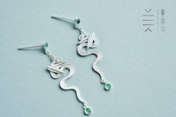 Pure Silver Earrings - Bamboo Leaf Green - Image 4