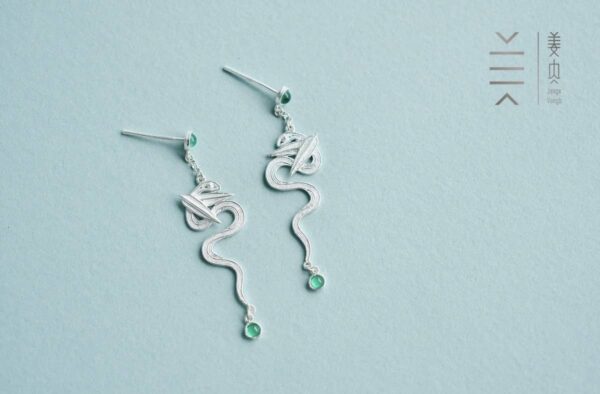 Pure Silver Earrings - Bamboo Leaf Green - Image 5