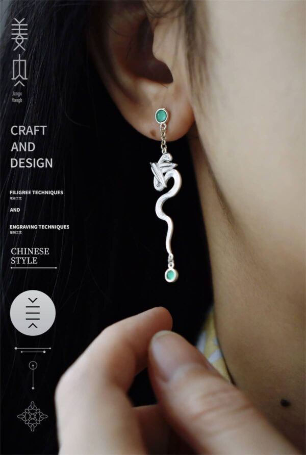 Pure Silver Earrings - Bamboo Leaf Green - Image 7