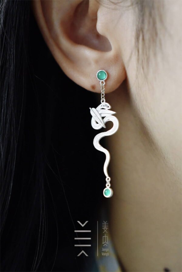 Pure Silver Earrings - Bamboo Leaf Green - Image 8
