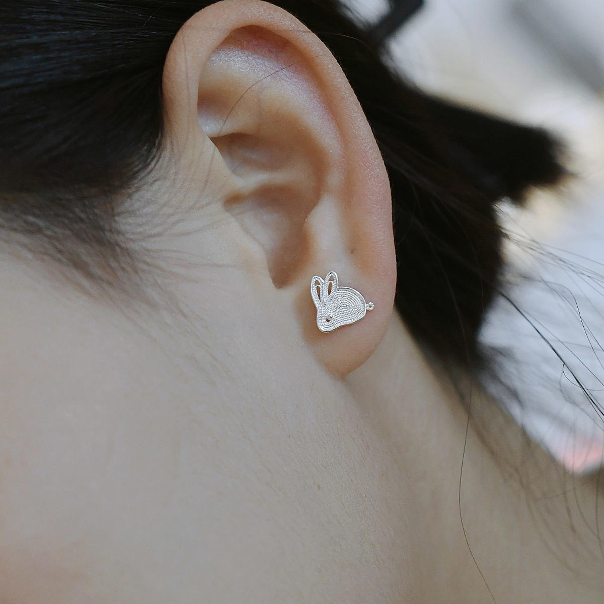 Silver Stud Earrings – Moon Guardian – Chinese Zodiac Rabbit - Image 6