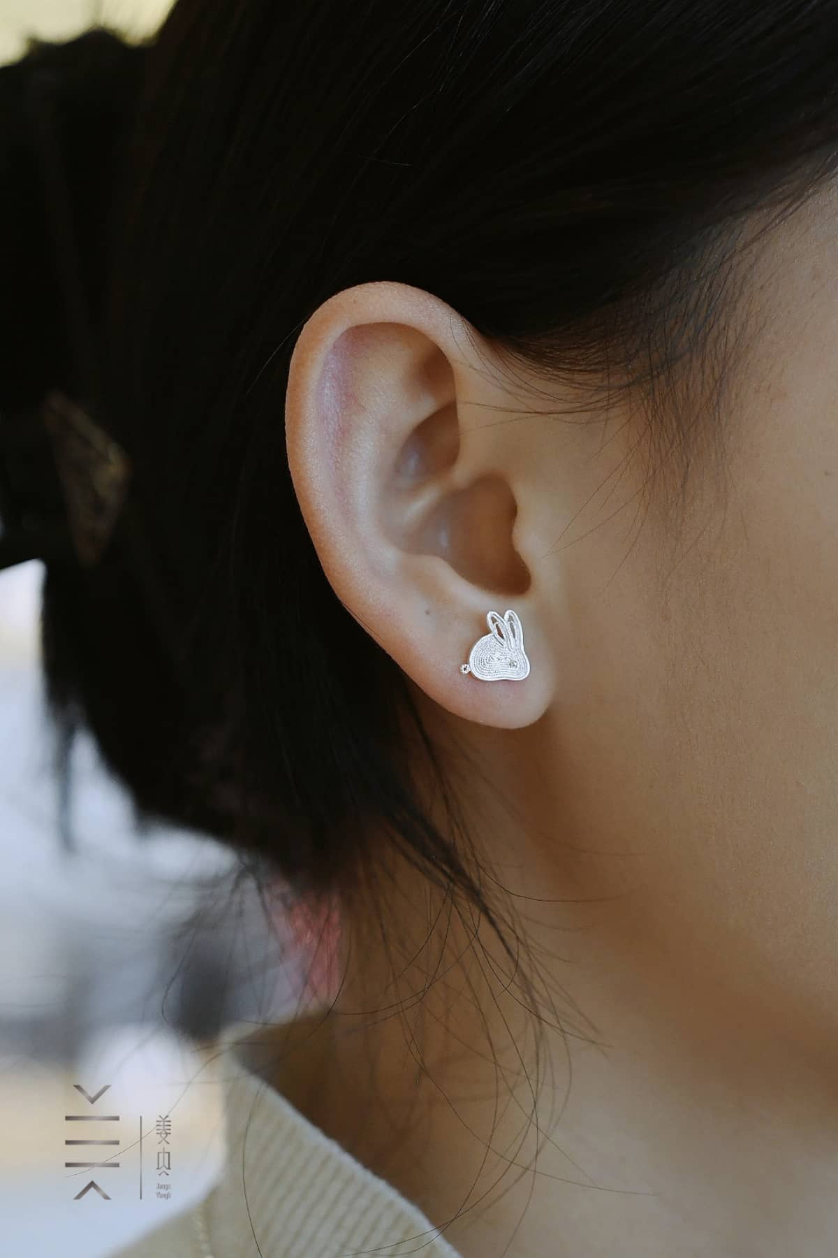 Silver Stud Earrings – Moon Guardian – Chinese Zodiac Rabbit - Image 5