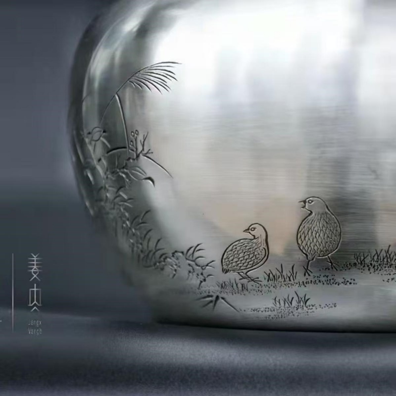 Pure Silver Teapot - Two Quails - 画像 (8)